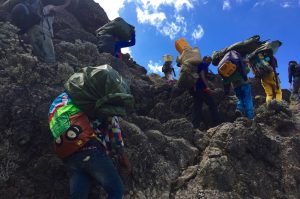 Aufstieg an der Barranco Wall des Kilimandscharos