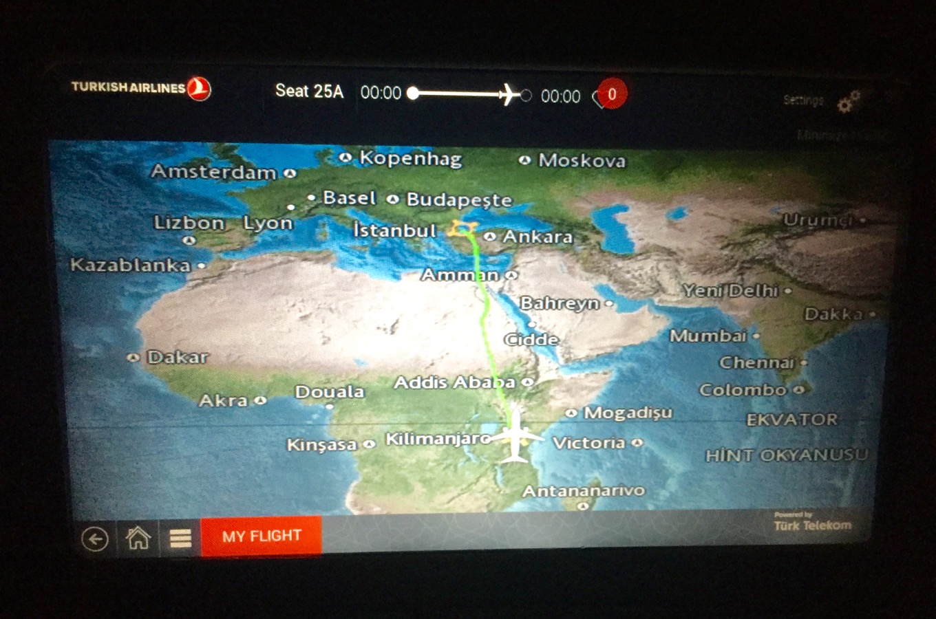 Flight route Turkey Tanzania