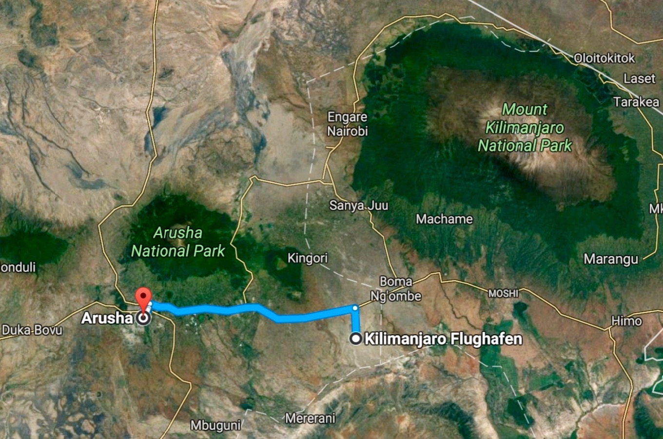 Google maps Arusha Kilimandjaro aéroport