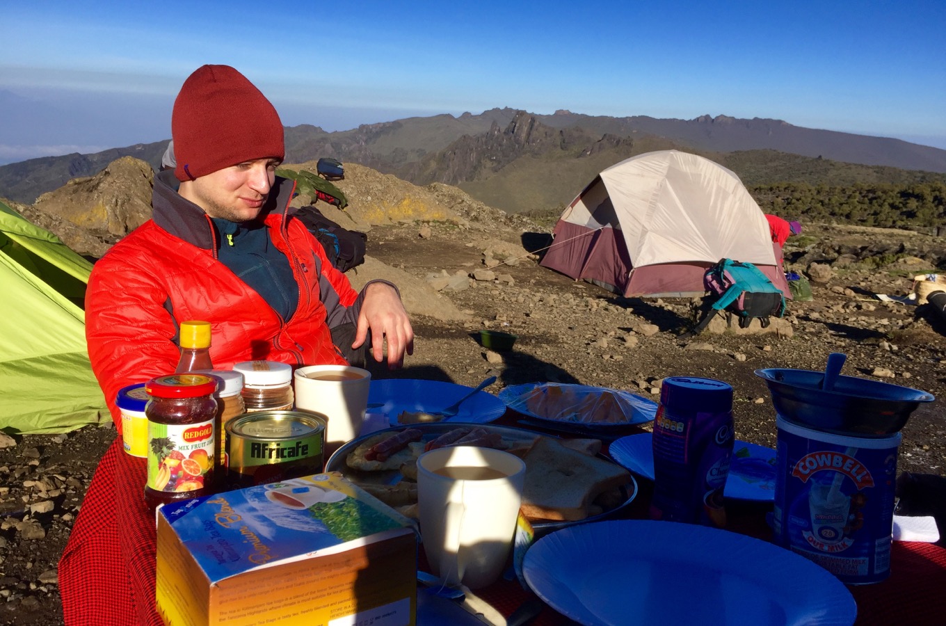Breakfast at Kilimanjaro in a camp