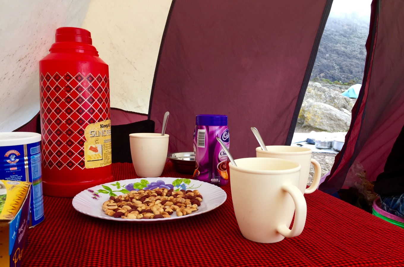 Afternoon snack during climb of Mount Kilimanjaro