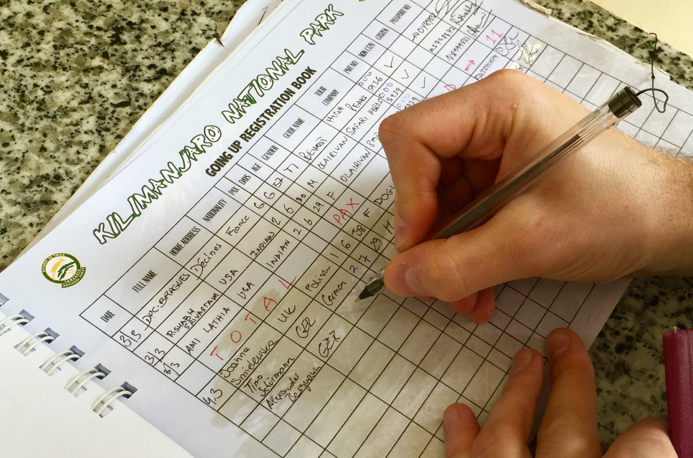 Registration at Kilimanjaro national park at Machame Gate