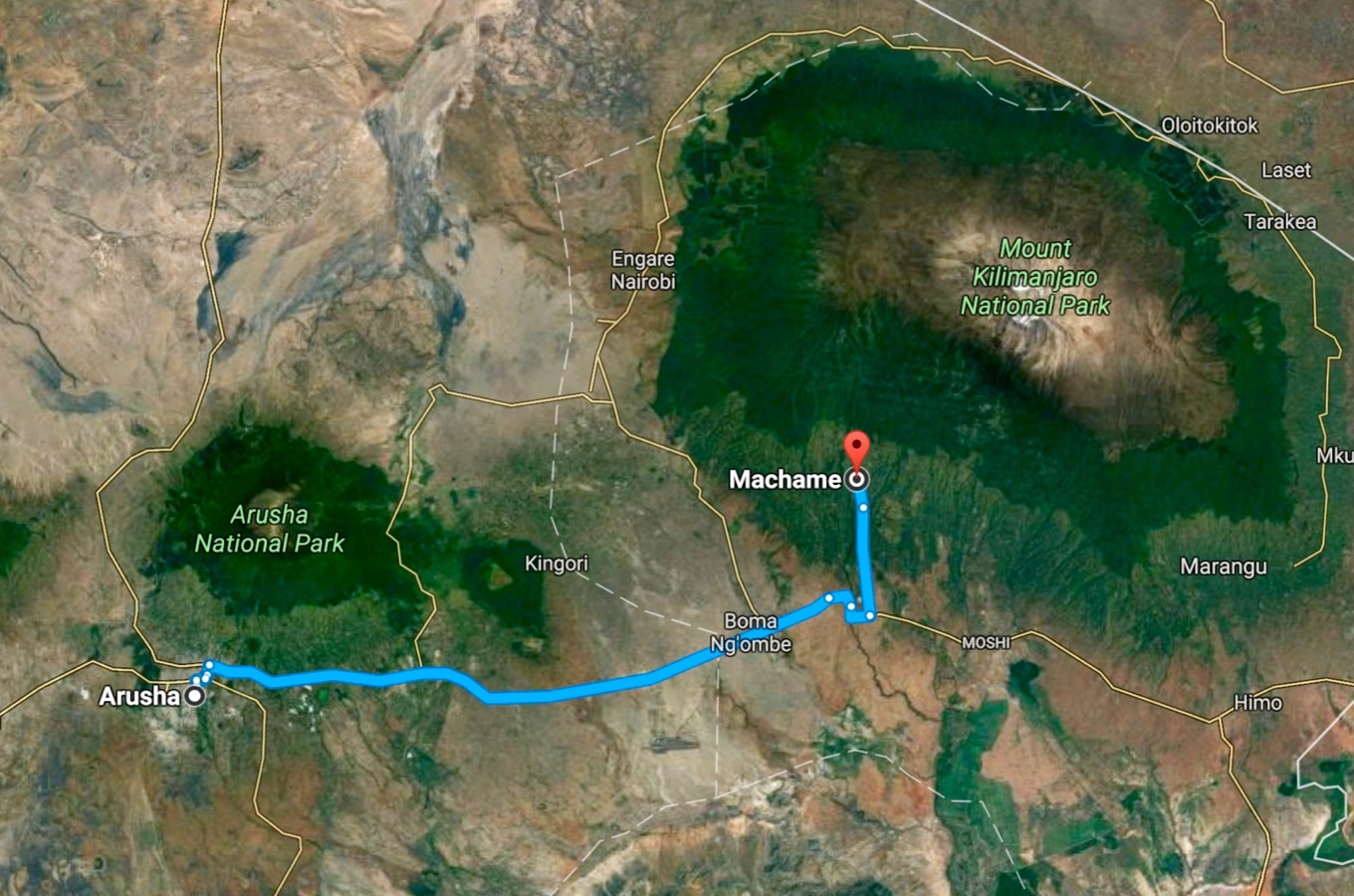 Google maps Arusha Machame Gate