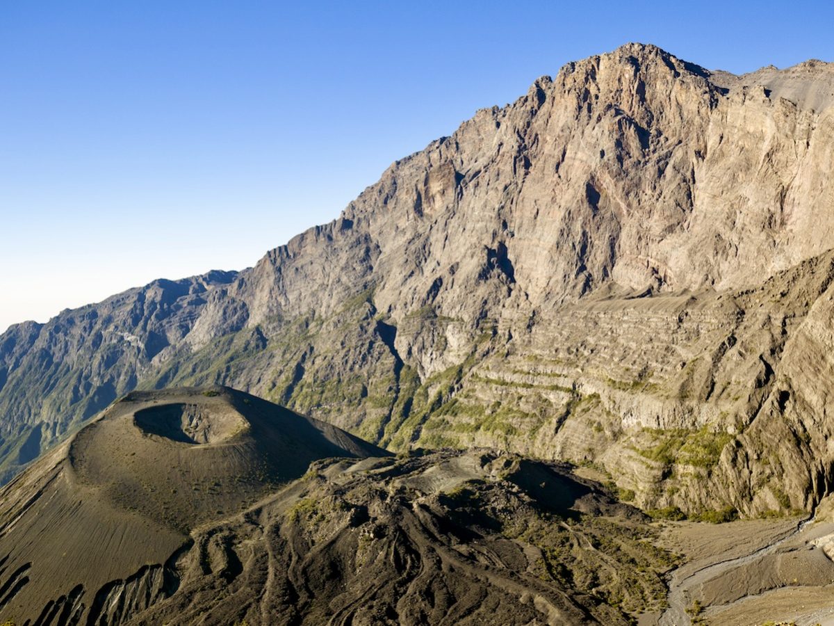 View of the crater of Mount Meru