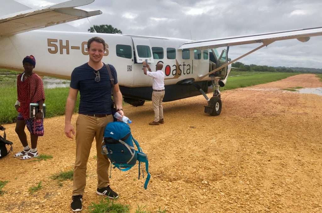 Alex on the Airstrip at Ushongo Beach in Pangani