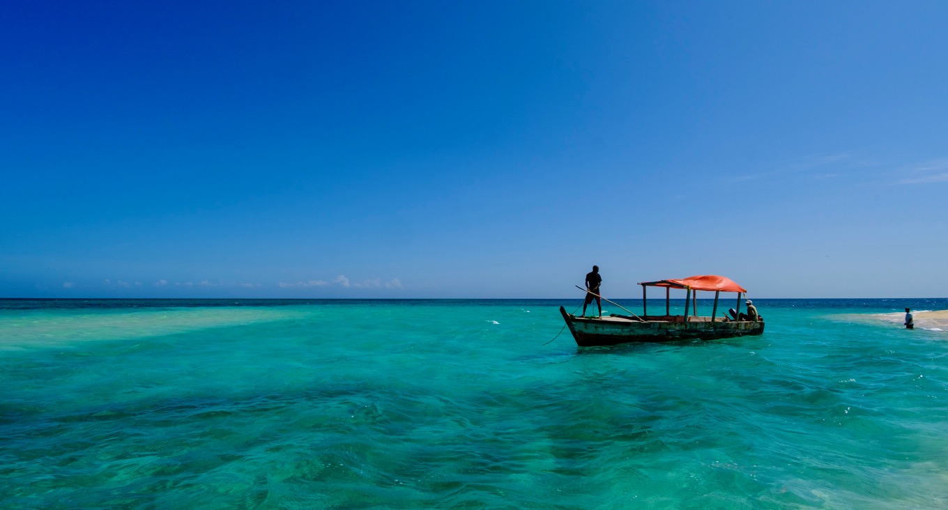 Boat in the sea in front of the Ushongo Beach in Pangani